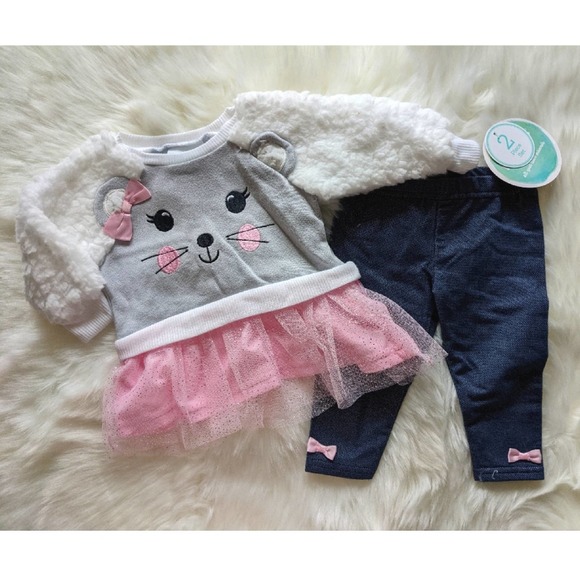 Nwt Nannette Baby 2 piece fuzzy outfit sz 6/9m